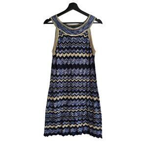 Cotton By Autumn Cashmere Zigzag Sleeveless Dress, Blue/Tan, Size Small